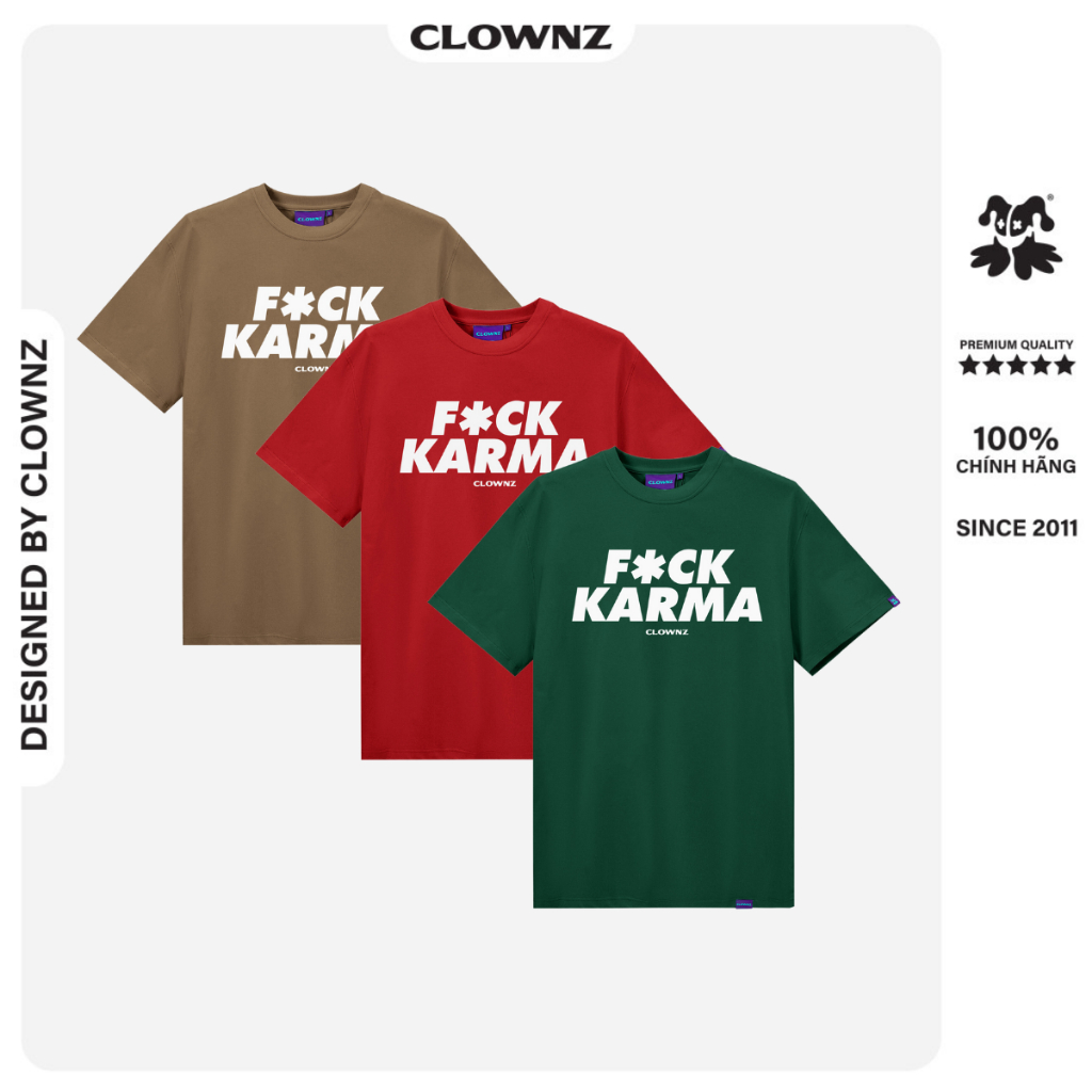 Áo phông nam nữ tay lỡ, tee thun unisex cổ tròn local brand ClownZ Big Karma form rộng nhiều màu