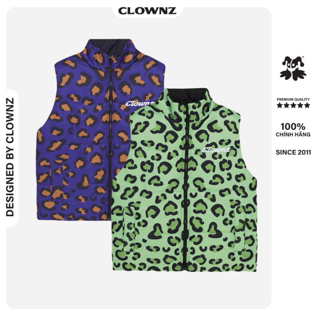 Áo phao gile local brand Clownz Leopard Puffer Jacket khoác gió unisex nam nữ form rộng