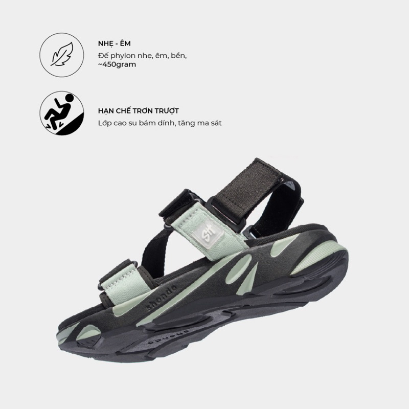 Giày Sandals Shondo Nam Nữ F8 đen rêu F8M1124