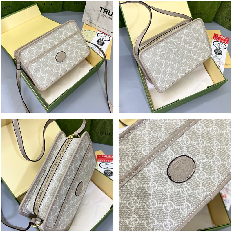 Túi Đeo Chéo GG Màu Be Cao Cấp - Túi Đeo Chéo Unisex Nam Nữ Ful 2 Box