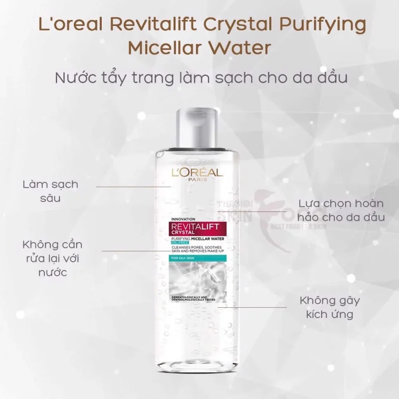 Nước Tẩy Trang Làm Sạch Cho Da Dầu L'oreal Revitalift Crystal Purifying Micellar Water 95ml