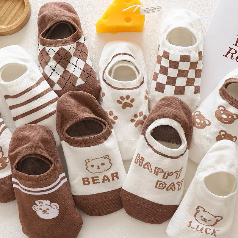 Set 5 Đôi Tất Hài Gấu Nâu, Vớ  Gấu Nâu Co Giãn Bốn Chiều Thoáng Khí SSiêu Cute