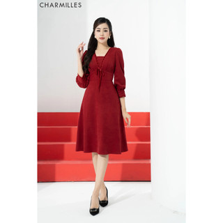 Đầm charmilles tay lỡ cổ luồn nơ đỏ 22md322do