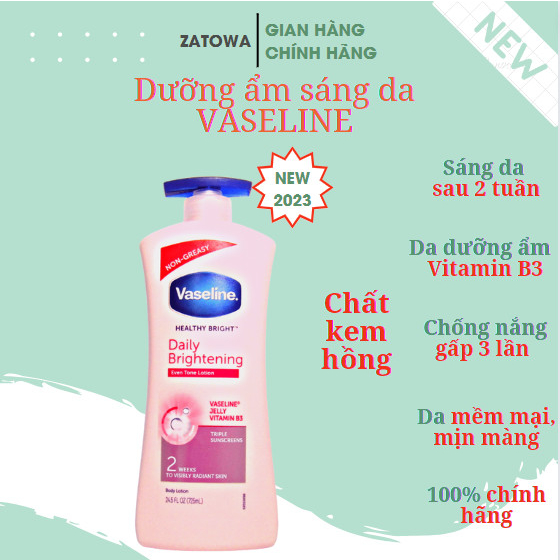 Sữa Dưỡng Thể Vaseline 725ml Dưỡng Trắng Sáng Da Nâng Tone Body Lotion Tone Up Chất Kem Hồng Nhạt Không Bết Dính