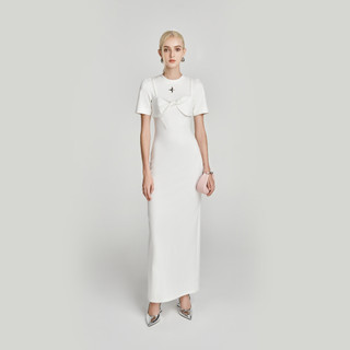 Dear josé - đầm dài body tay ngắn xoắn ngực orion vải poly trắng