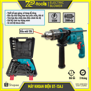 Máy khoan điện 13AJ công suất 550w, có chế độ đấm, khoan đảo chiều, điều chỉnh tốc độ - Tặng bộ mũi khoan, mài