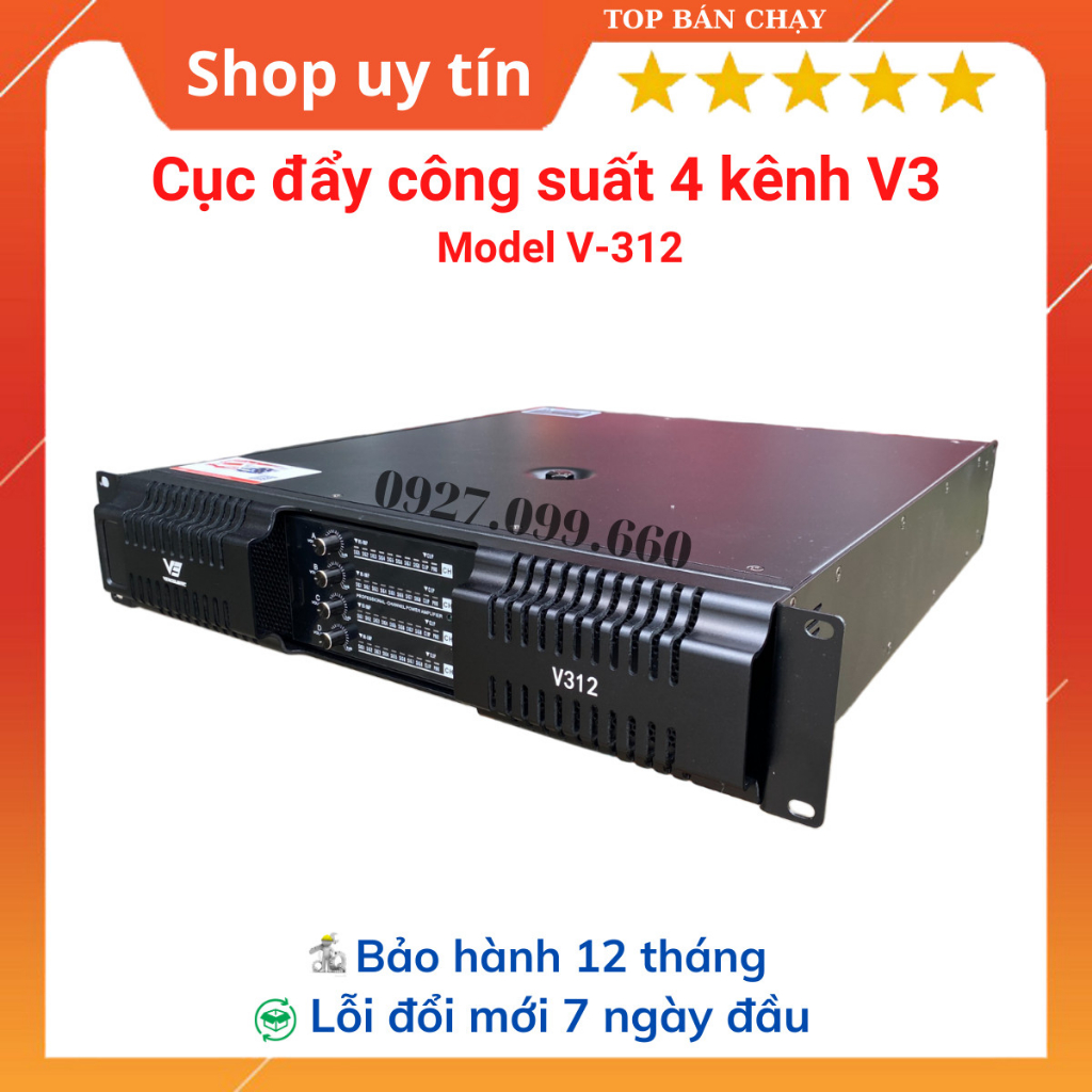 Cục đẩy công suất 4 kênh V3 Model V312 Và V380 công suất 1200W/Kênh. Dùng cho gia đình,phòng hát,sự kiện.BH 12 tháng.