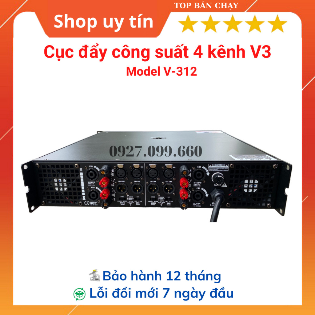 Cục đẩy công suất 4 kênh V3 Model V312 Và V380 công suất 1200W/Kênh. Dùng cho gia đình,phòng hát,sự kiện.BH 12 tháng.