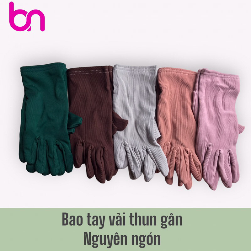 Bao tay - găng tay chống nắng nữ vải thun gân maù trơn nguyên ngón hoặc hở ngón