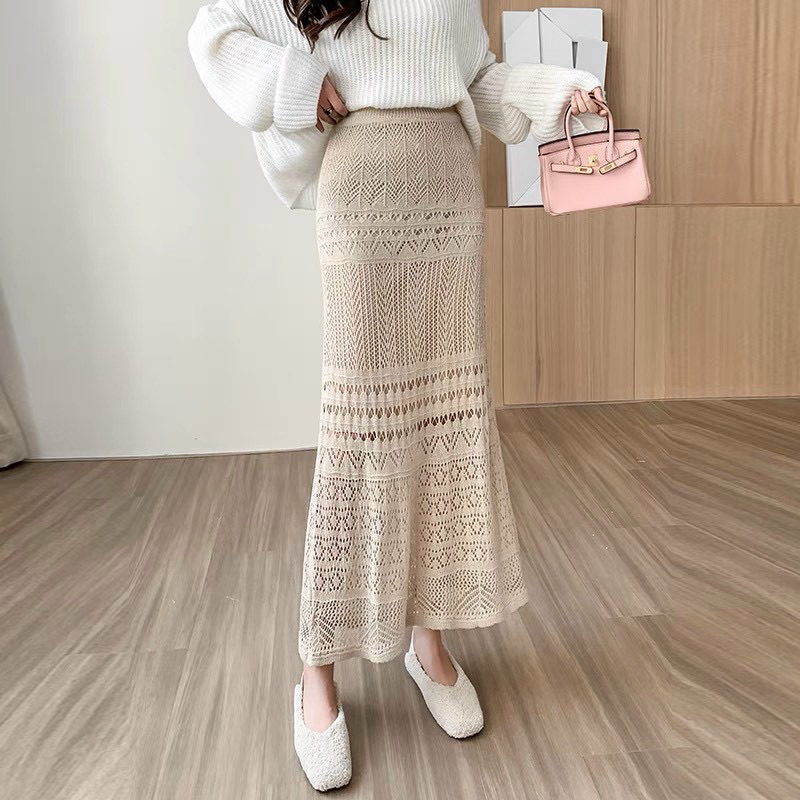 Chân váy len ren dáng dài,hàng 2 lớp Quảng Châu