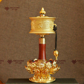Kinh luân cầm tay màu vàng mật tông tây tạng 20cm kim cương hỷ lạc