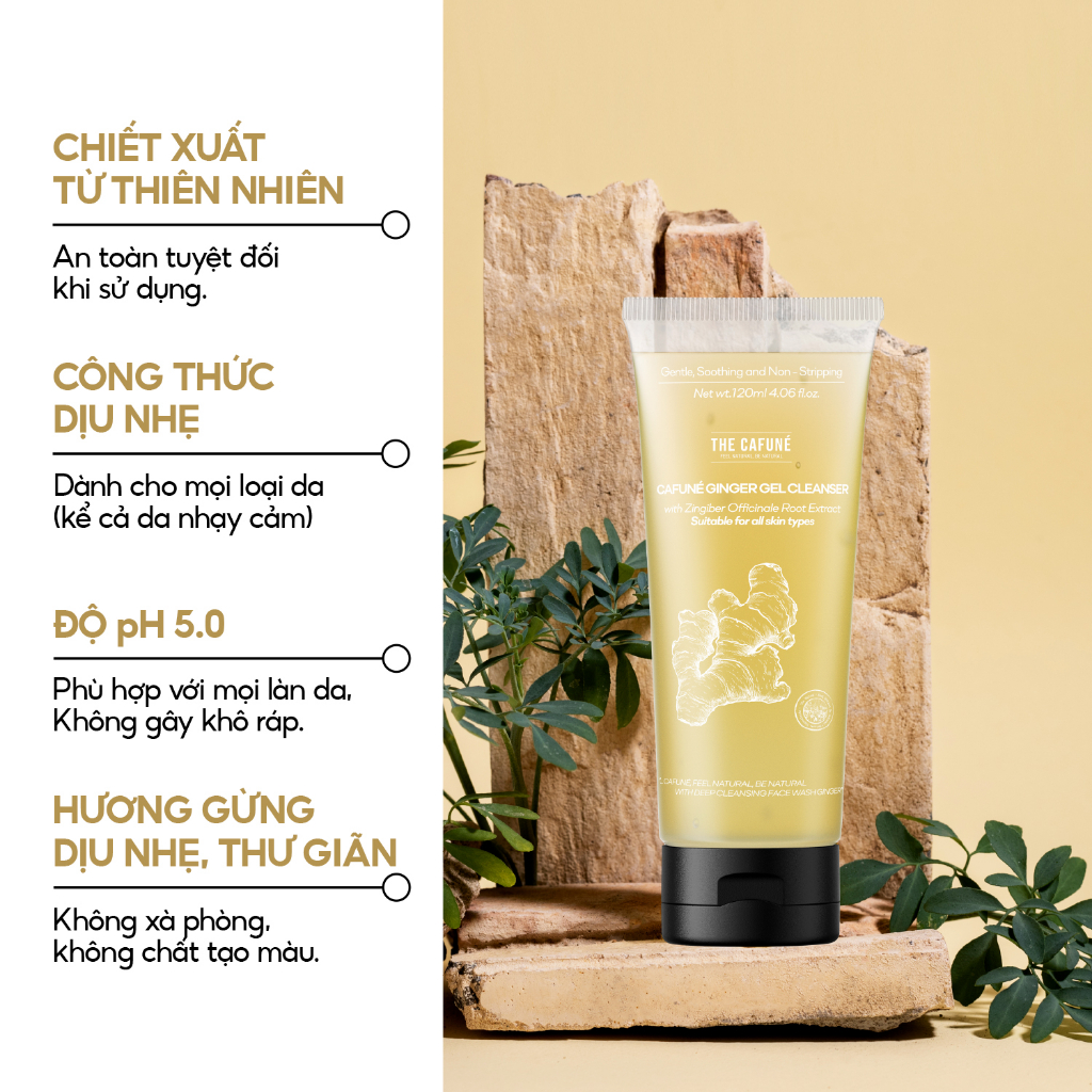 Sữa rửa mặt Cafuné chiết xuất gừng và niacinamide thích hợp cho da thường, da mụn, giảm dầu nhờn, sạch thoáng 120ml