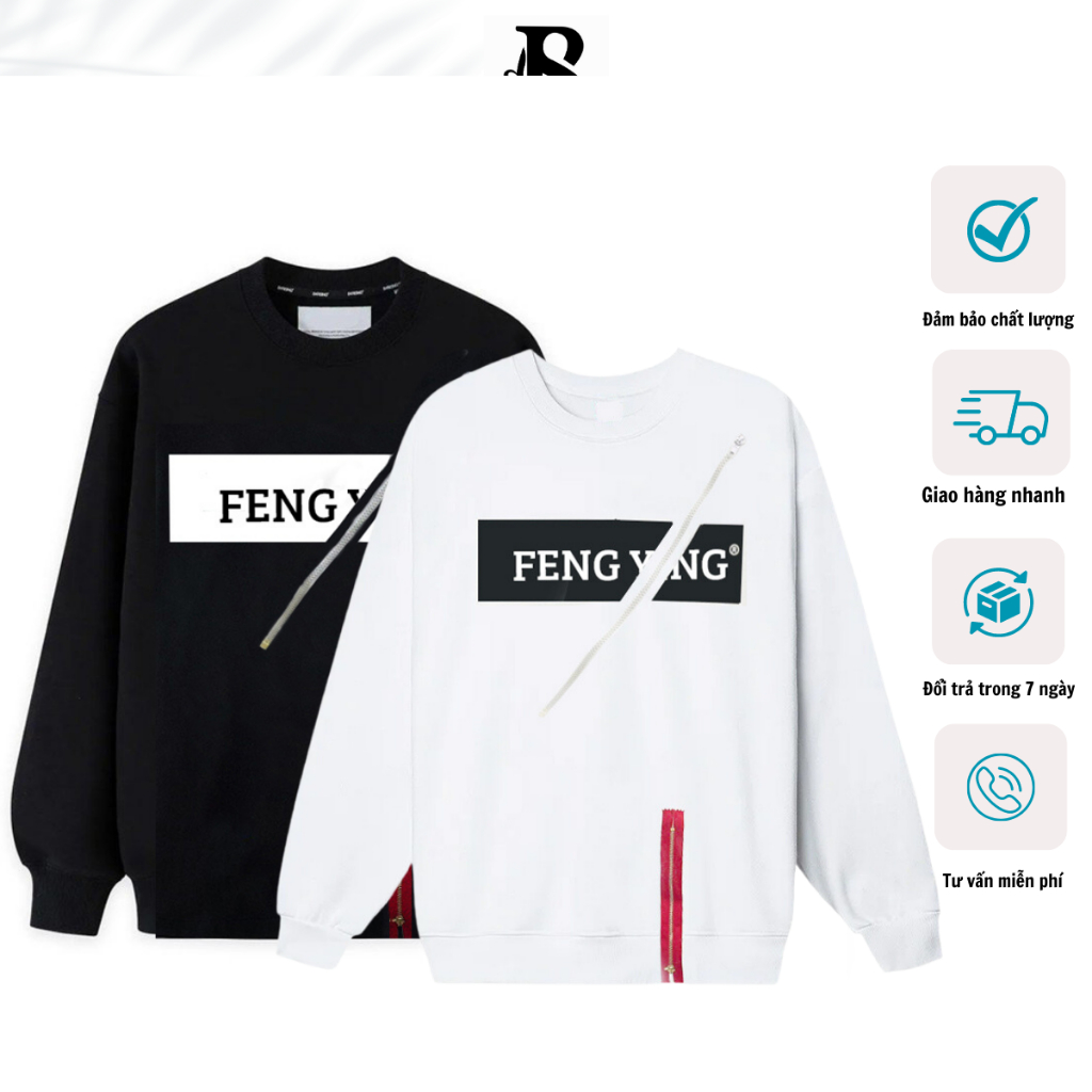 Áo nỉ form rộng BISTORE in chữ feng ying khoá trang trí phong cách Hàn Quốc dễ phối đồ 06