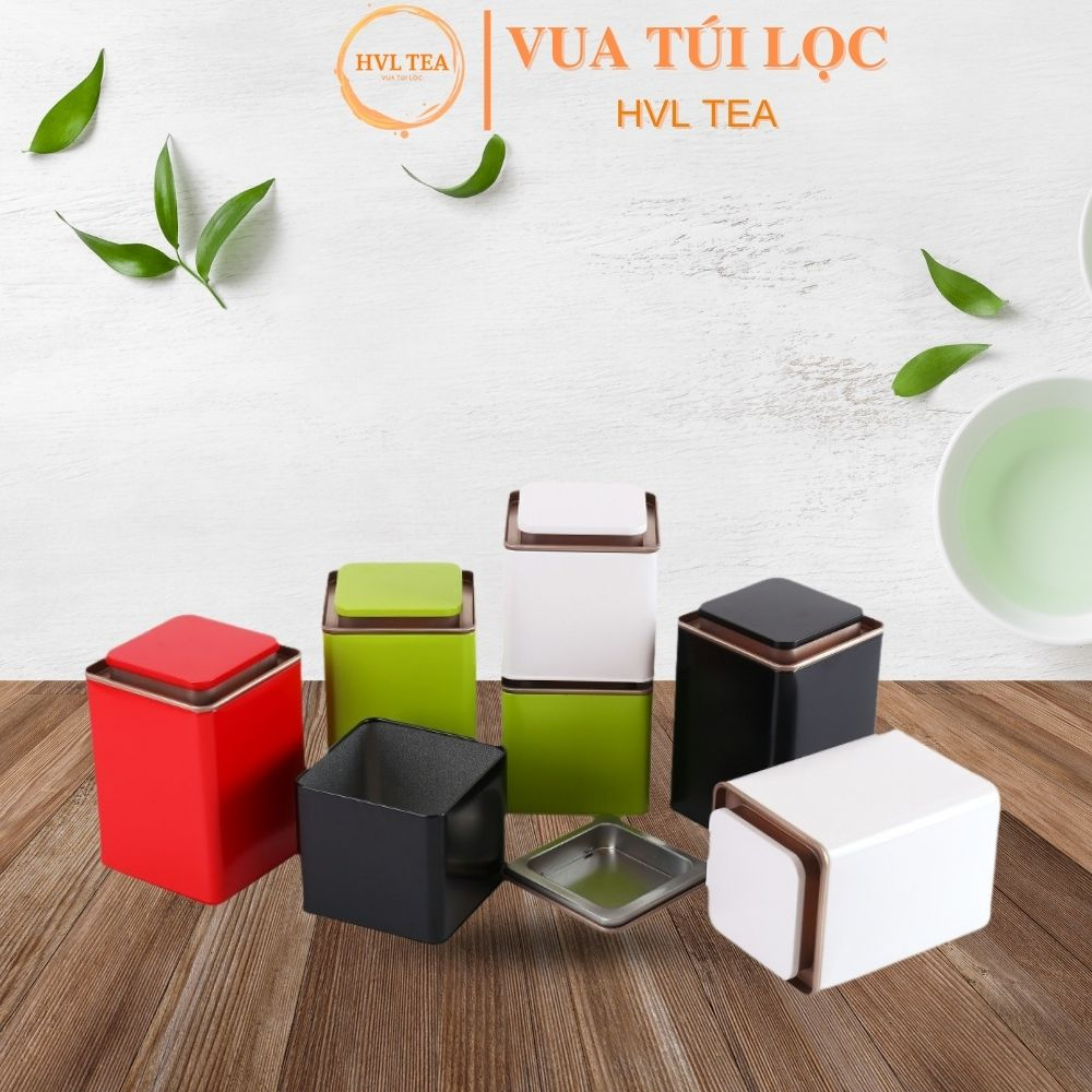 Hộp trà thiếc vuông cổ thấp - HVL TEA