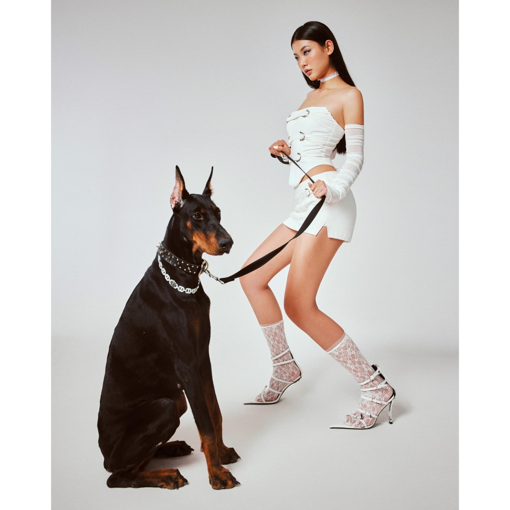 Set áo jean cúp ngực phối tag kèm bao tay