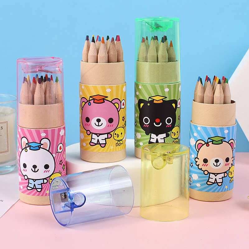 Hộp 12 bút chì màu dạng cốc kèm gọt bút chì hoạt hình xinh xắn 🍀Clovershop68🍀