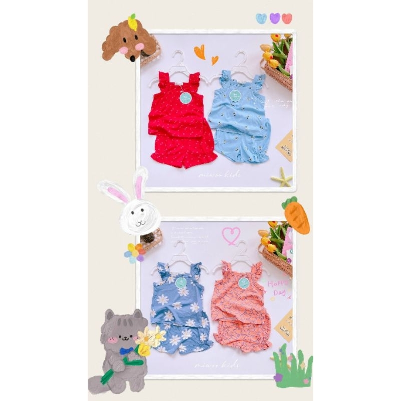 Bộ hai dây cánh tiên quần đùi Miwoo Cho Bé Gái từ 7-20kg - Chất Cotton Borip Mềm Mịn