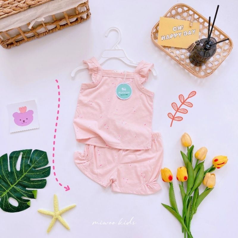Bộ hai dây cánh tiên quần đùi Miwoo Cho Bé Gái từ 7-20kg - Chất Cotton Borip Mềm Mịn