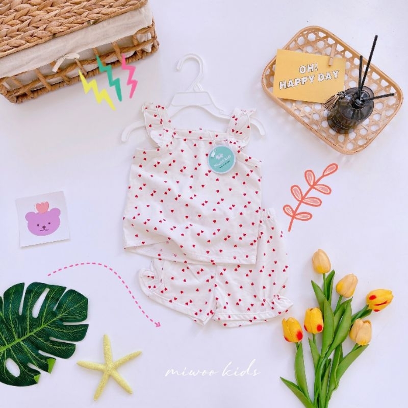 Bộ hai dây cánh tiên quần đùi Miwoo Cho Bé Gái từ 7-20kg - Chất Cotton Borip Mềm Mịn