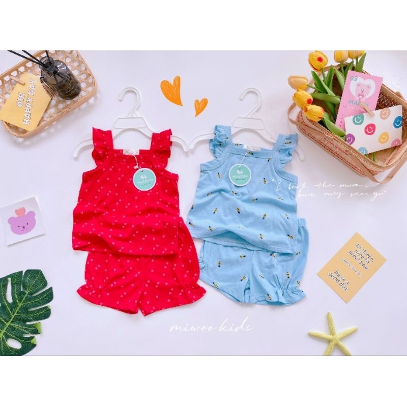 Bộ hai dây cánh tiên quần đùi Miwoo Cho Bé Gái từ 7-20kg - Chất Cotton Borip Mềm Mịn