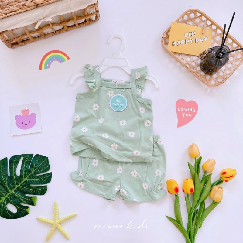 Bộ hai dây cánh tiên quần đùi Miwoo Cho Bé Gái từ 7-20kg - Chất Cotton Borip Mềm Mịn