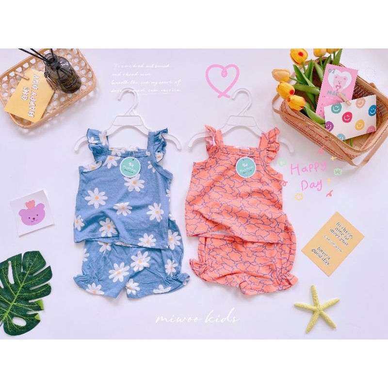 Bộ hai dây cánh tiên quần đùi Miwoo Cho Bé Gái từ 7-20kg - Chất Cotton Borip Mềm Mịn