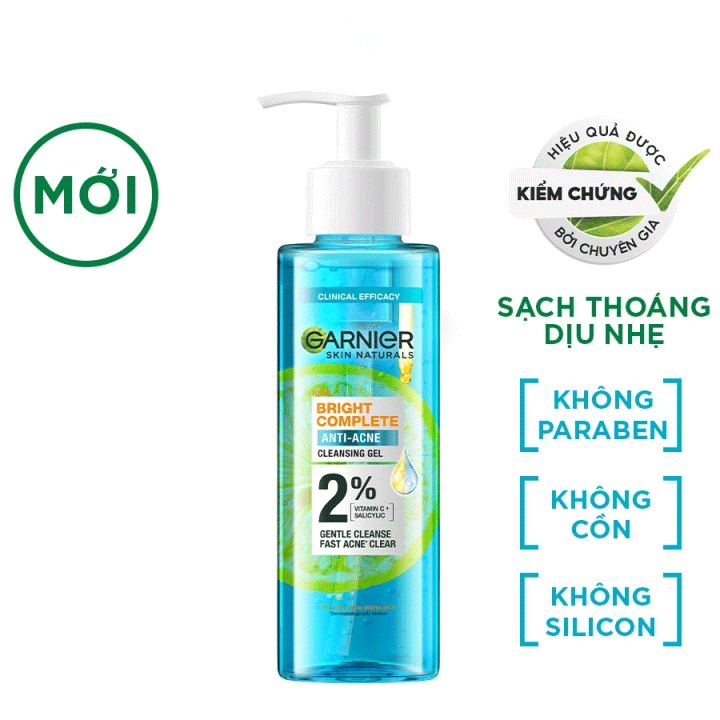 Sữa rửa mặt dạng gel sạch thoáng dịu nhẹ Garnier 2%  cho da dầu mụn 120ml