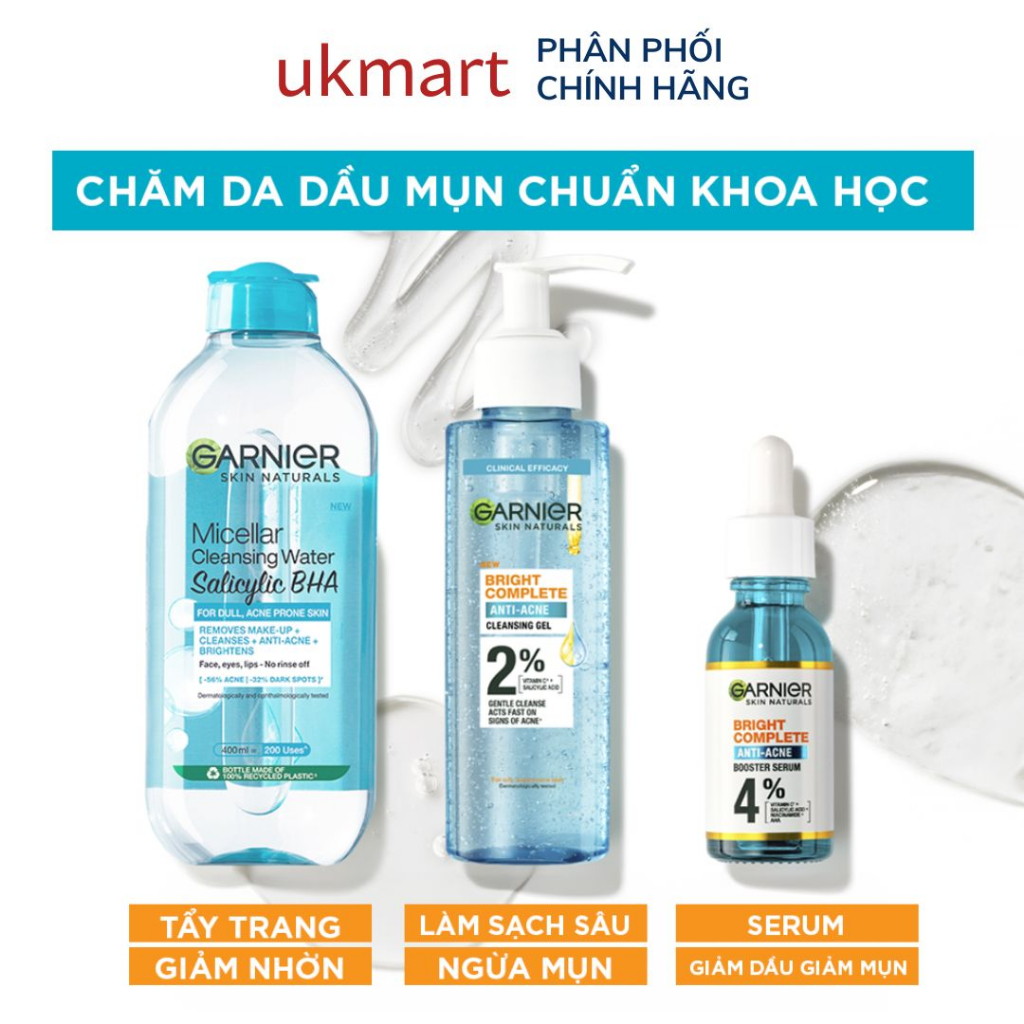 Sữa rửa mặt dạng gel sạch thoáng dịu nhẹ Garnier 2%  cho da dầu mụn 120ml