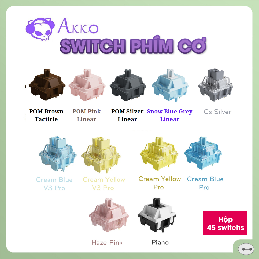 HỘP 45 SWITCH AKKO CÁC LOẠI, 45 CÔNG TẮC PHÍM CƠ AKKO CÁC LOẠI
