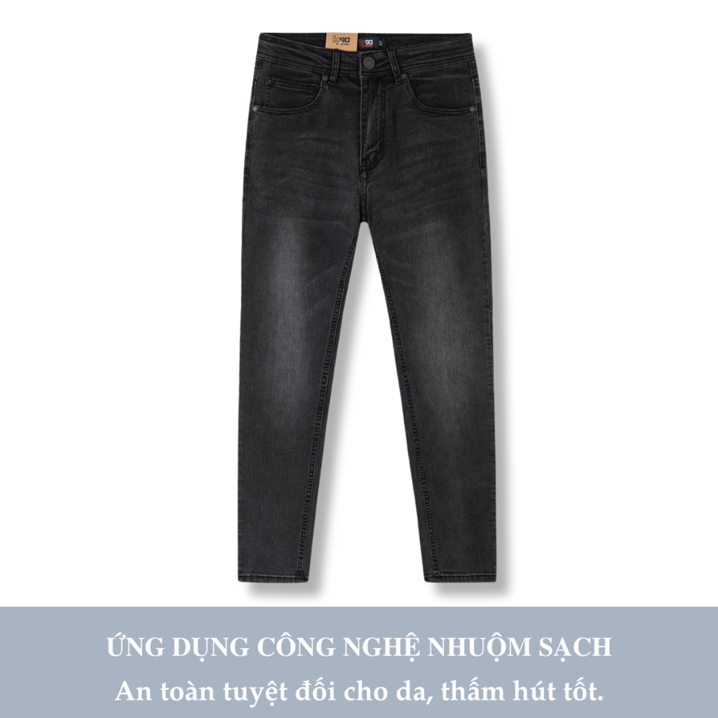 Quần Jean Nam H90, Ống Côn Dáng Ôm Slimfit, Chất Bò Co Giãn Vận Động Thoải Mái, Vải Mềm Mịn, Bền Màu HTRJ008