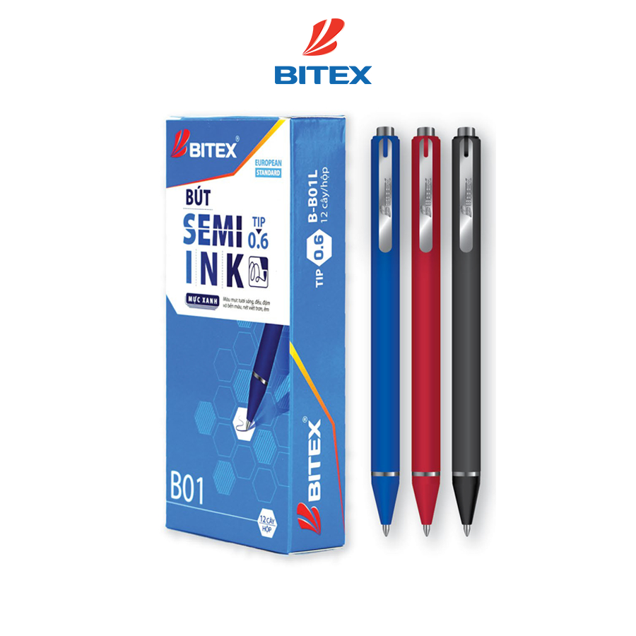 Bút Lông bi Bitex B01 ngòi 0.6mm mực xanh/ đỏ/ đen ( 1 cây)