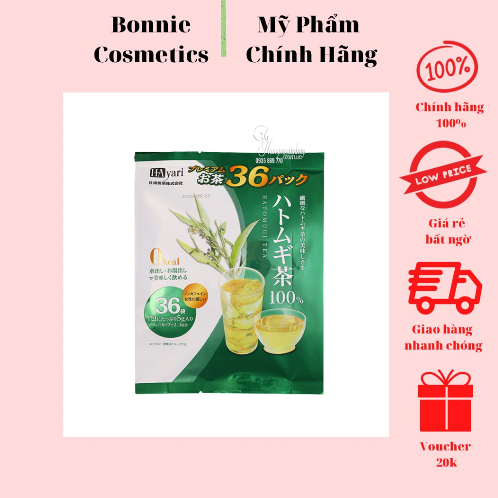 Trà trắng da Hayari Hatomugi thúc đẩy làn da trắng sáng hồng hào tự nhiên 36 gói - BonnieCosmetics
