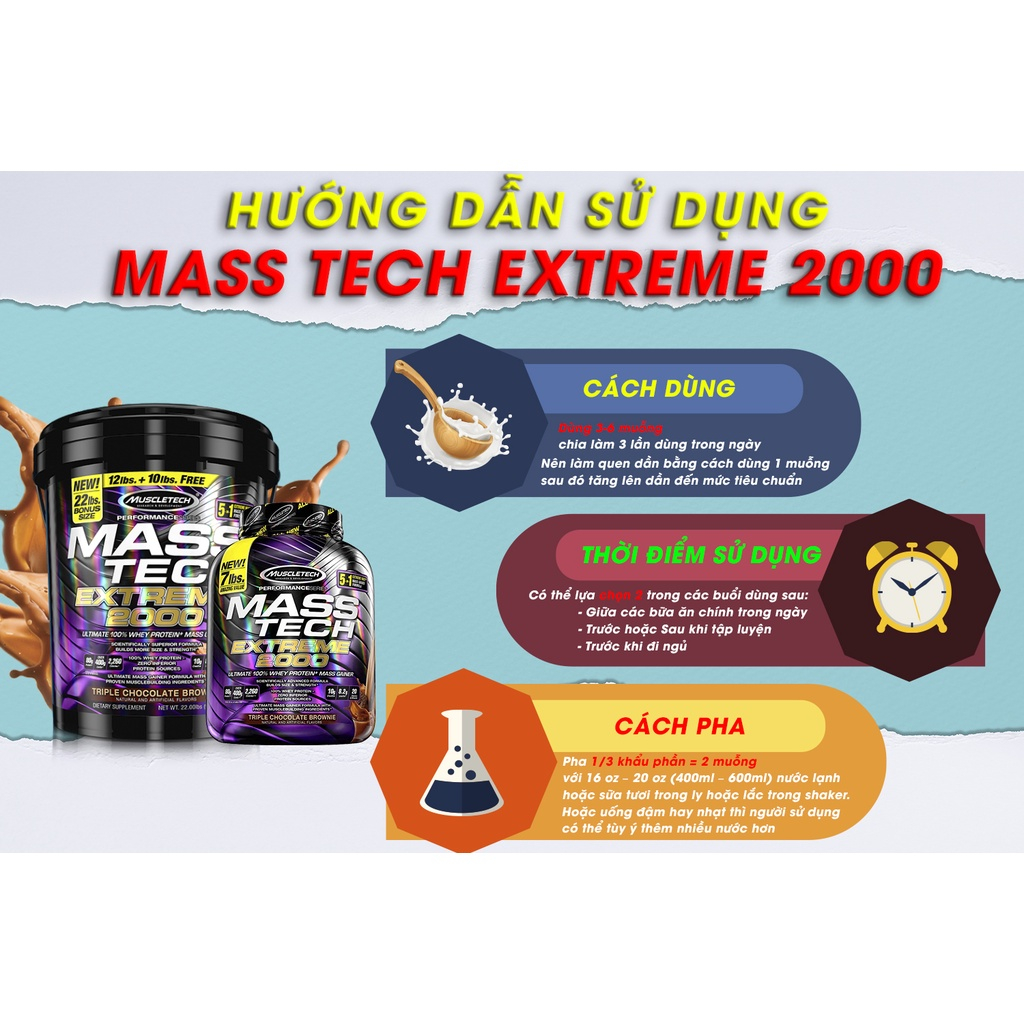 Mass Tech Extreme 2000- Dành cho người gầy Tăng Cân Săn Chắc Body có bcaa, eaa, tăng cơ hiệu quả