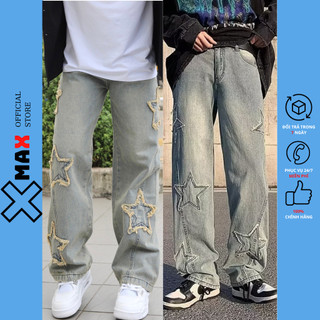 Quần jean nam ống rộng họa tiết ngôi sao XMAX denim cao cấp quần bò nam ống suông dễ phối đồ B086