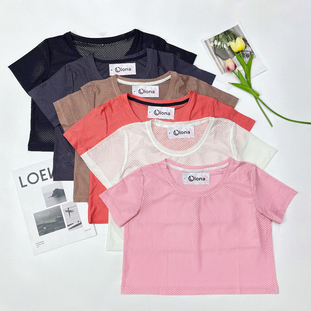 Áo lưới croptop cho nữ OLONA - Áo lưới thể thao tập Gym, Yoga chất vải cao cấp thoáng mát AC05