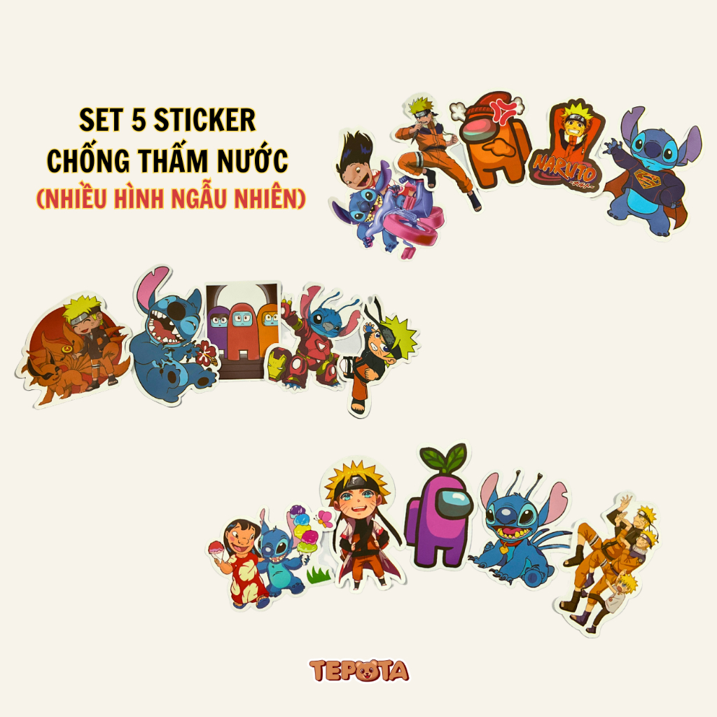 Set 5 Miếng Dán Sticker Ngẫu Nhiên Trang Trí Thủ Công Nhiều Hình Dễ Thương Chống Thấm Nước ST5