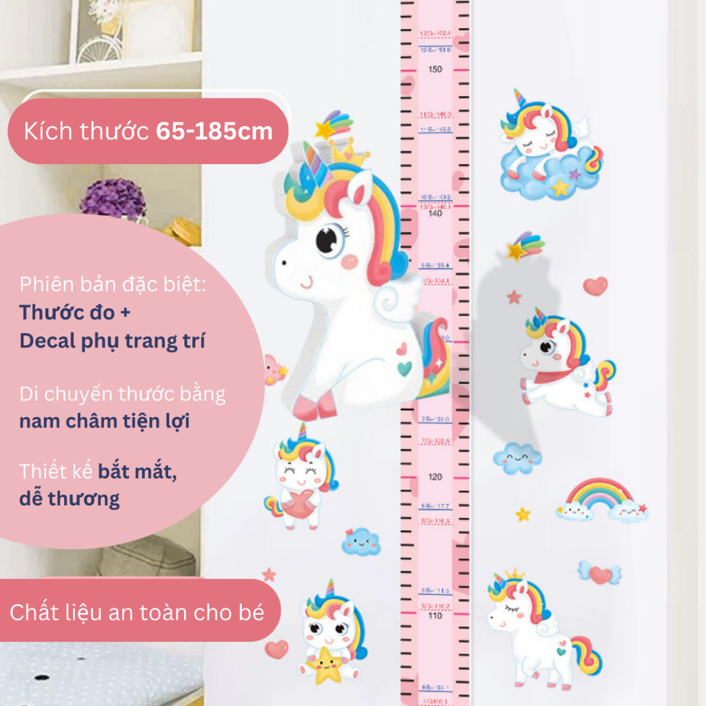 Thước đo chiều cao decal dán tường 3D trang trí, theo dõi chiều cao bé hình động vật dễ thương, sinh động | MOCHI
