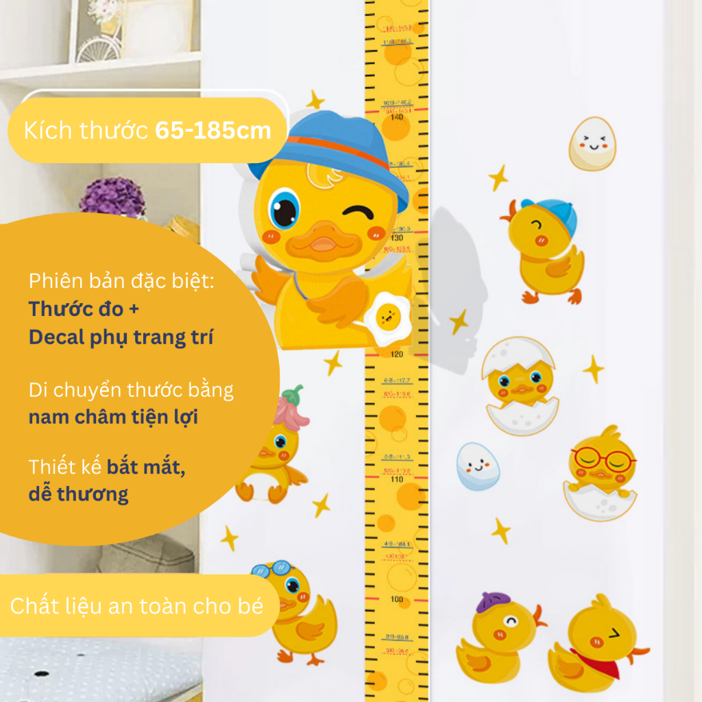 Thước đo chiều cao decal dán tường 3D trang trí, theo dõi chiều cao bé hình động vật dễ thương, sinh động | MOCHI