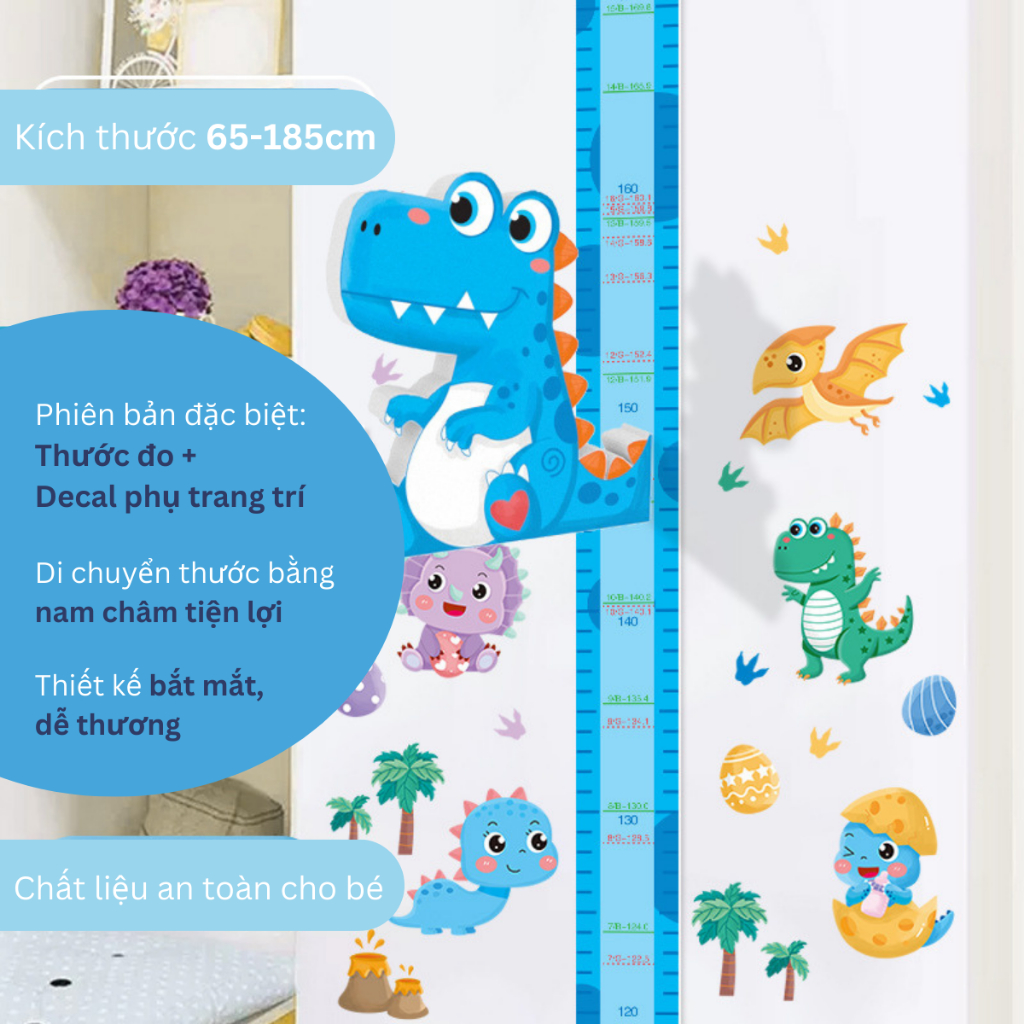 Thước đo chiều cao decal dán tường 3D trang trí, theo dõi chiều cao bé hình động vật dễ thương, sinh động | MOCHI