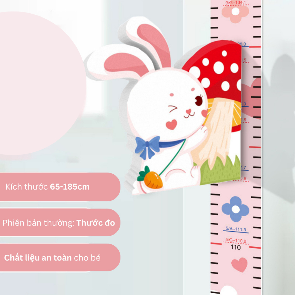 Thước đo chiều cao decal dán tường 3D trang trí, theo dõi chiều cao bé hình động vật dễ thương, sinh động | MOCHI