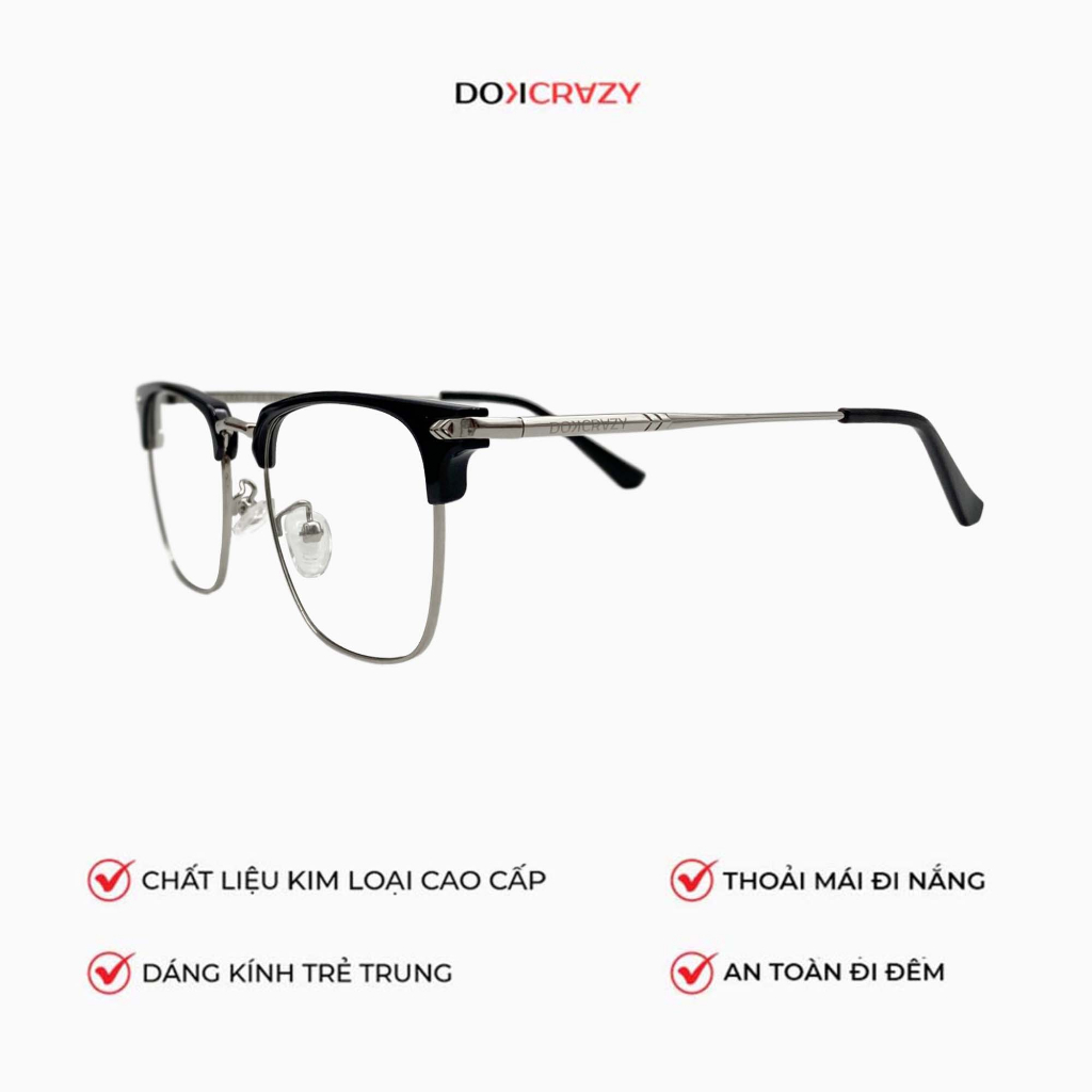 Gọng kính cận vuông DOKCRAZY VANDA cao cấp gọng kim loại mắt giả cận style retro hot trend, chống ánh sáng xanh tia UV