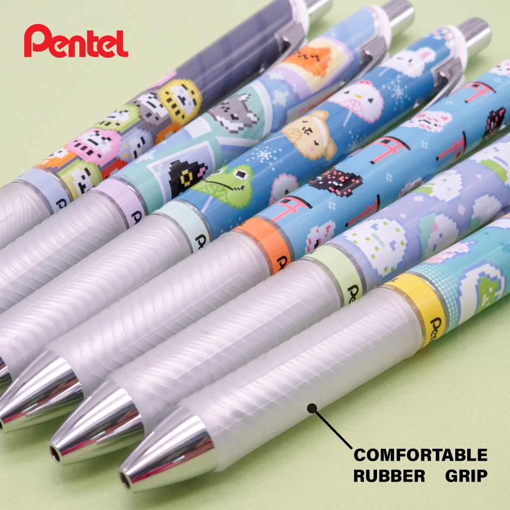 Bút Mực Gel Pentel Ennergel Kawaii+ 5: Pixel Art series II 0.5mm - BLN75KW | Có Thể Thay Ngòi | 2 Màu Mực Xanh Đen