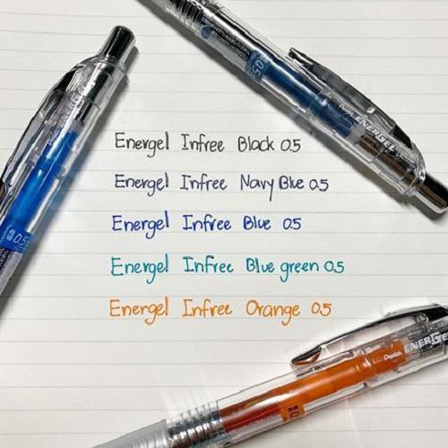 Bút Mực Gel Pentel Energel Infree BLN75TL 0.5mm | Bút Gel Bấm Vỏ Trong | 10 Màu Mực Nhanh Khô