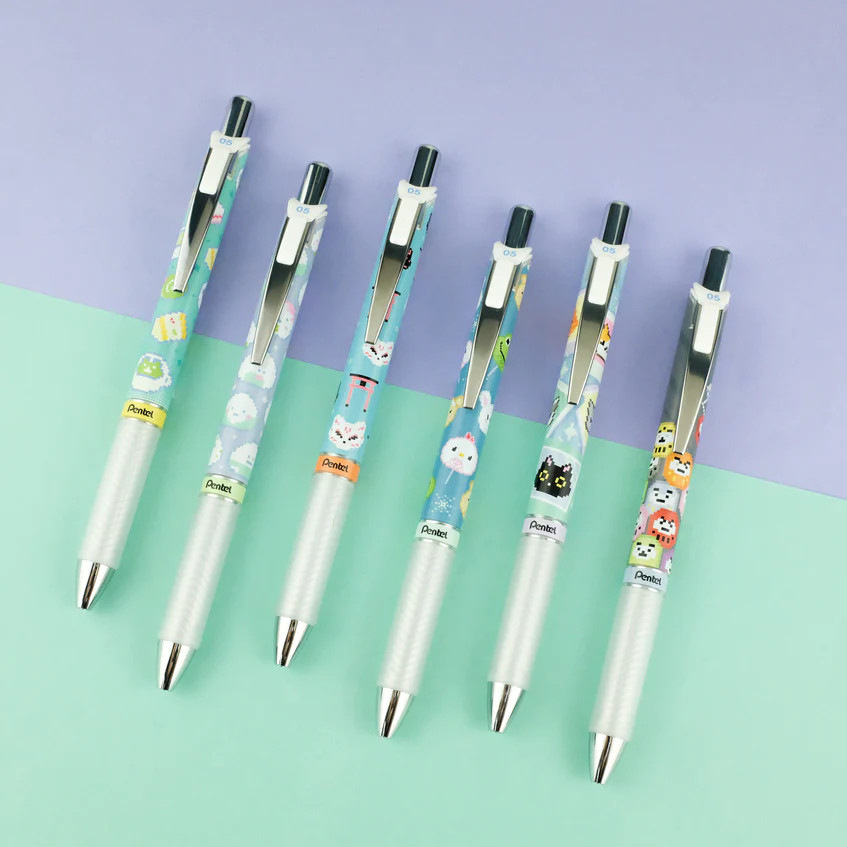 Bút Mực Gel Pentel Ennergel Kawaii+ 5: Pixel Art series II 0.5mm - BLN75KW | Có Thể Thay Ngòi | 2 Màu Mực Xanh Đen