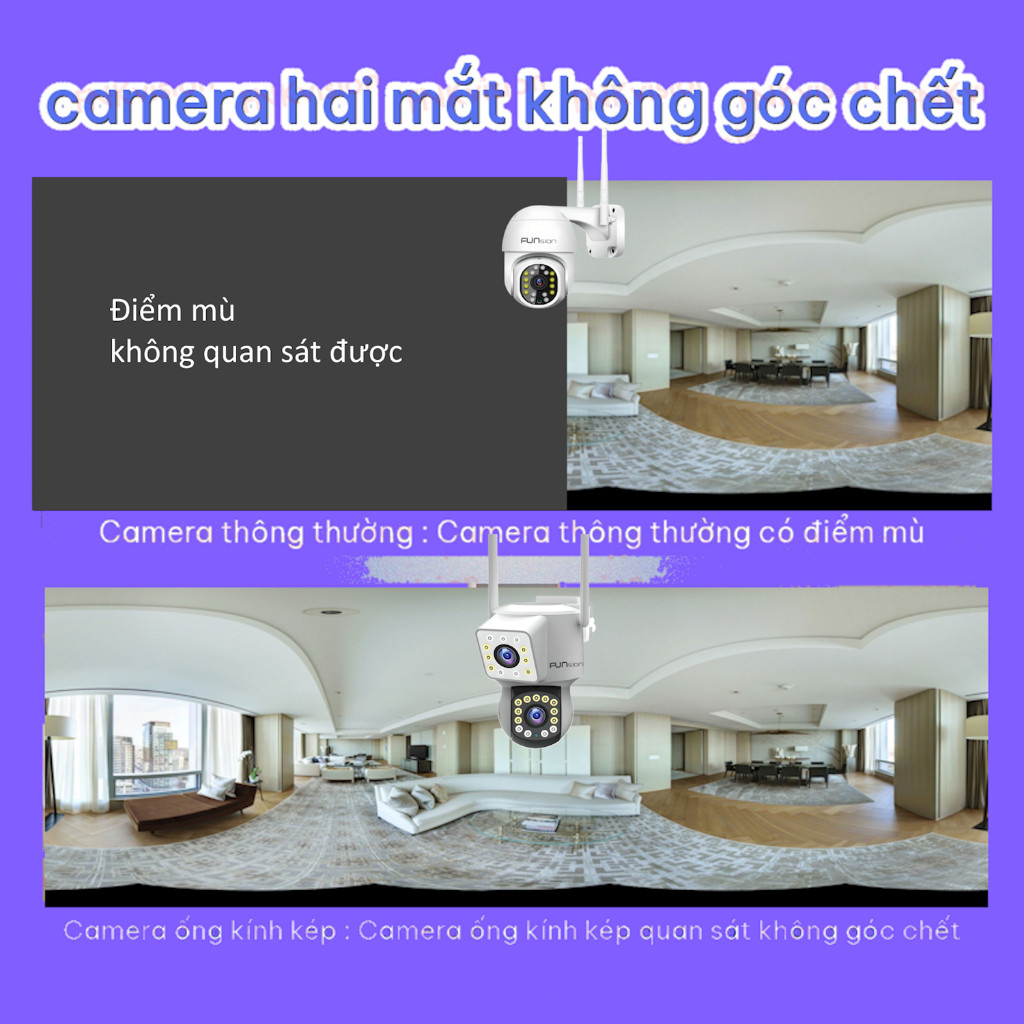 Camera Funsion 2 mắt Yoosee 5.0MP, Xem 360 độ không góc chết, Ban đêm có màu, Hai giao diện quan sát, Bảo Hành 12 Tháng