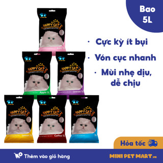Cát Vệ Sinh Cho Mèo HAPPY CAT Ít Bụi, Nhanh Vón, Hương Thơm Dịu Nhẹ Bao 5L (~4kg) - Mini Pet Mart