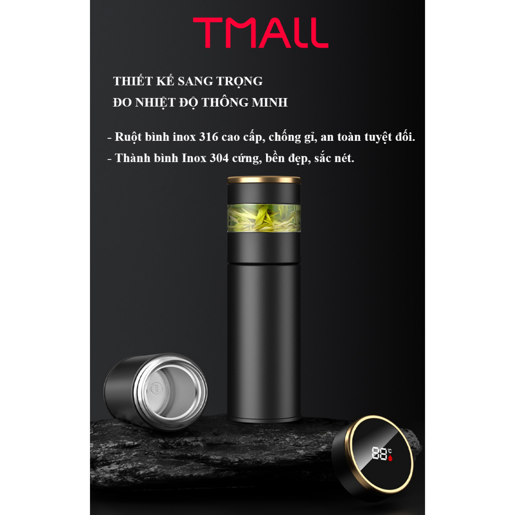 Bình giữ nhiệt Inox 316 cao cấp Tea Led 450ml bình nước giữ nhiệt pha trà TMALL