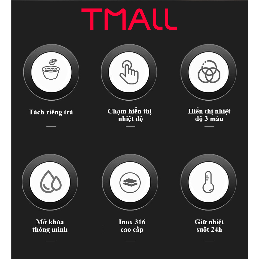 Bình giữ nhiệt Inox 316 cao cấp Tea Led 450ml bình nước giữ nhiệt pha trà TMALL