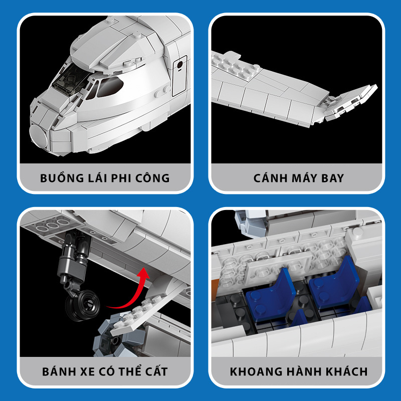 Đồ chơi lắp ráp máy bay du lịch, FC6008 Commercial Aircraft, Xếp hình thông minh, Mô hình máy bay