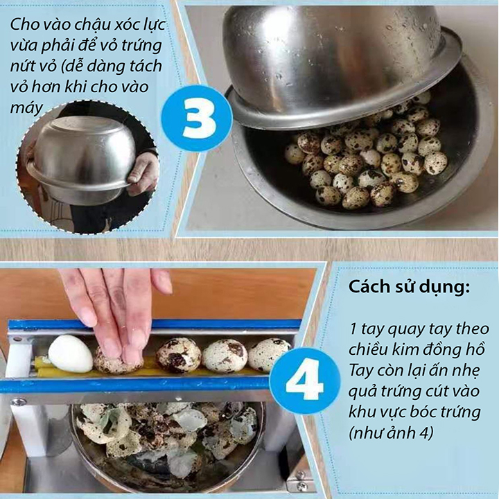 Máy bóc vỏ trứng chim cút quay tay, dụng cụ bóc vỏ trứng năng suất 15kg/1h